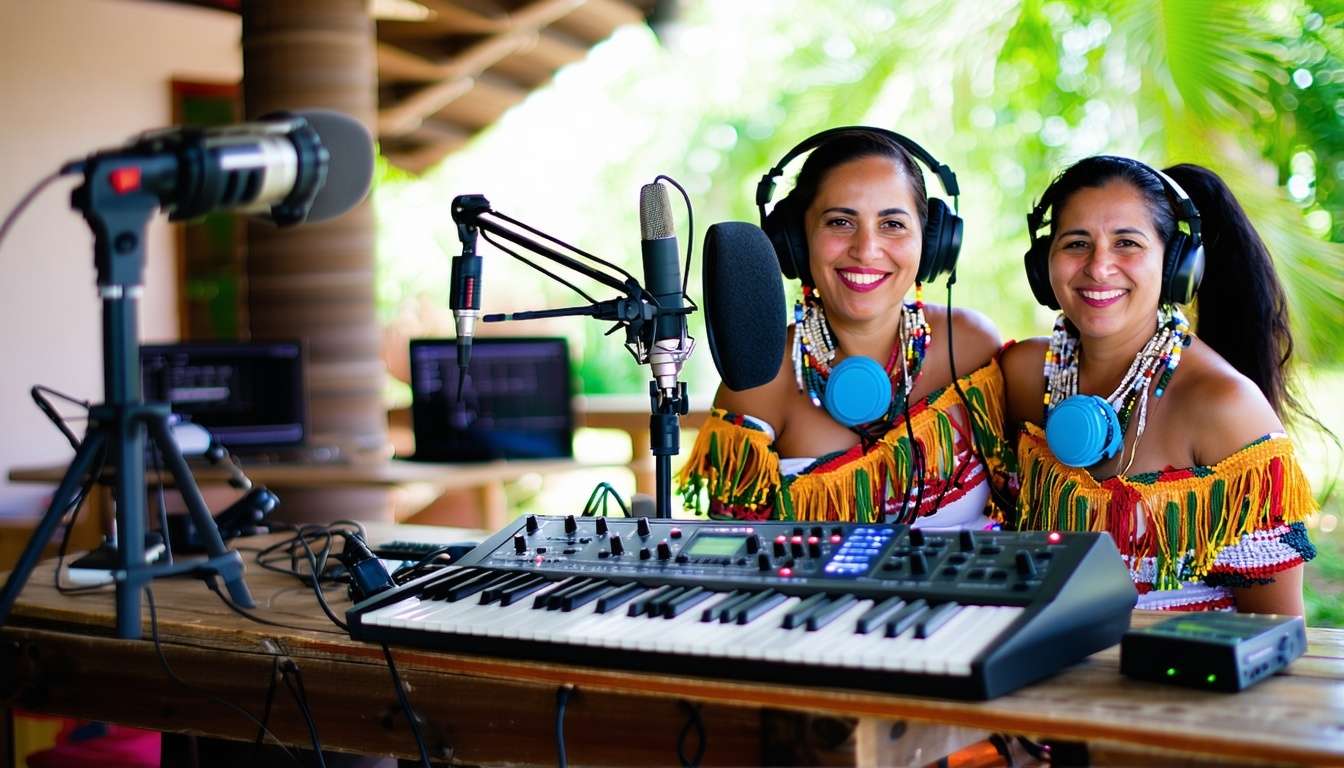 Locutores de Ladelvalle91.7 transmitiendo música regional mexicana en cabina.